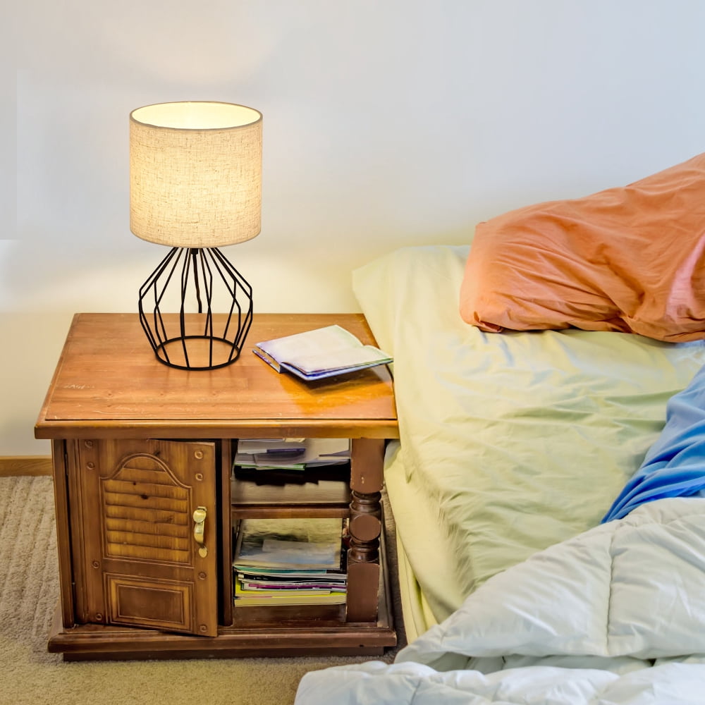 Oumilen 2 Pack Black Table Lamps Hollow Base with Linen Shade