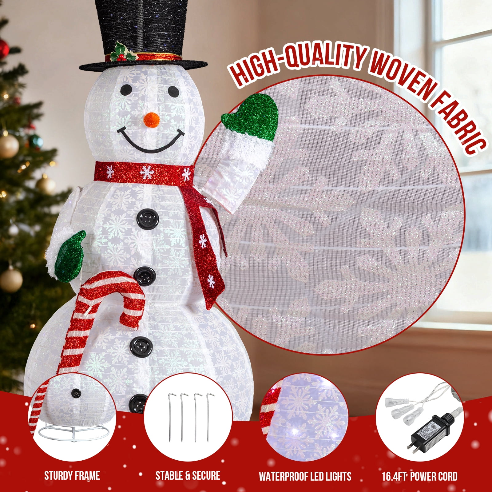 Astoutdoor Lighted Snowman Holding Candy Cane, 5.7 ft Pre-Lit Christmas Yard Decoration with 210 White LEDs, White