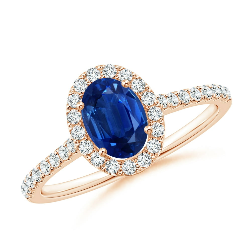 Angara - September Birthstone Ring - Oval Sapphire Halo Ring with ...