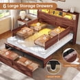thumbnail image 4 of Farmhouse Bed Frame with 6 Storage Drawers, Queen Size Wood Platform Bed with Headboard Bookcase and Built-in Charging Station, LED Lights, Reddish Brown,Modern Bedroom Furniture, 4 of 9