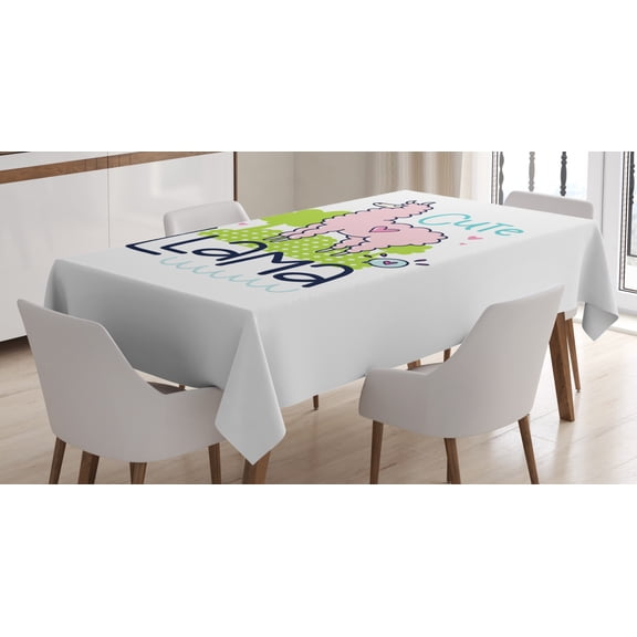 Ambesonne Llama Tablecloth Rectangular Table Cover, Pink Animal Cartoon, 60"x84", Multicolor