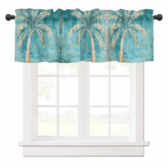 Retro Coconut Tree Valances for Windows Tropical Plant Rod Pocket Curtain Valance Window Treatment Short Curtains for Kitchen Living Room, 54"x18"