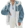 thumbnail image 1 of Reduce Womens Oversized Fuzzy Fleece Open Front Hooded Pockets Cardigan Jackets Loose Fit Sherpa Coat Color Block Print Winter Warm Plush Zip Outerwear (Blue#01 XXL), 1 of 5
