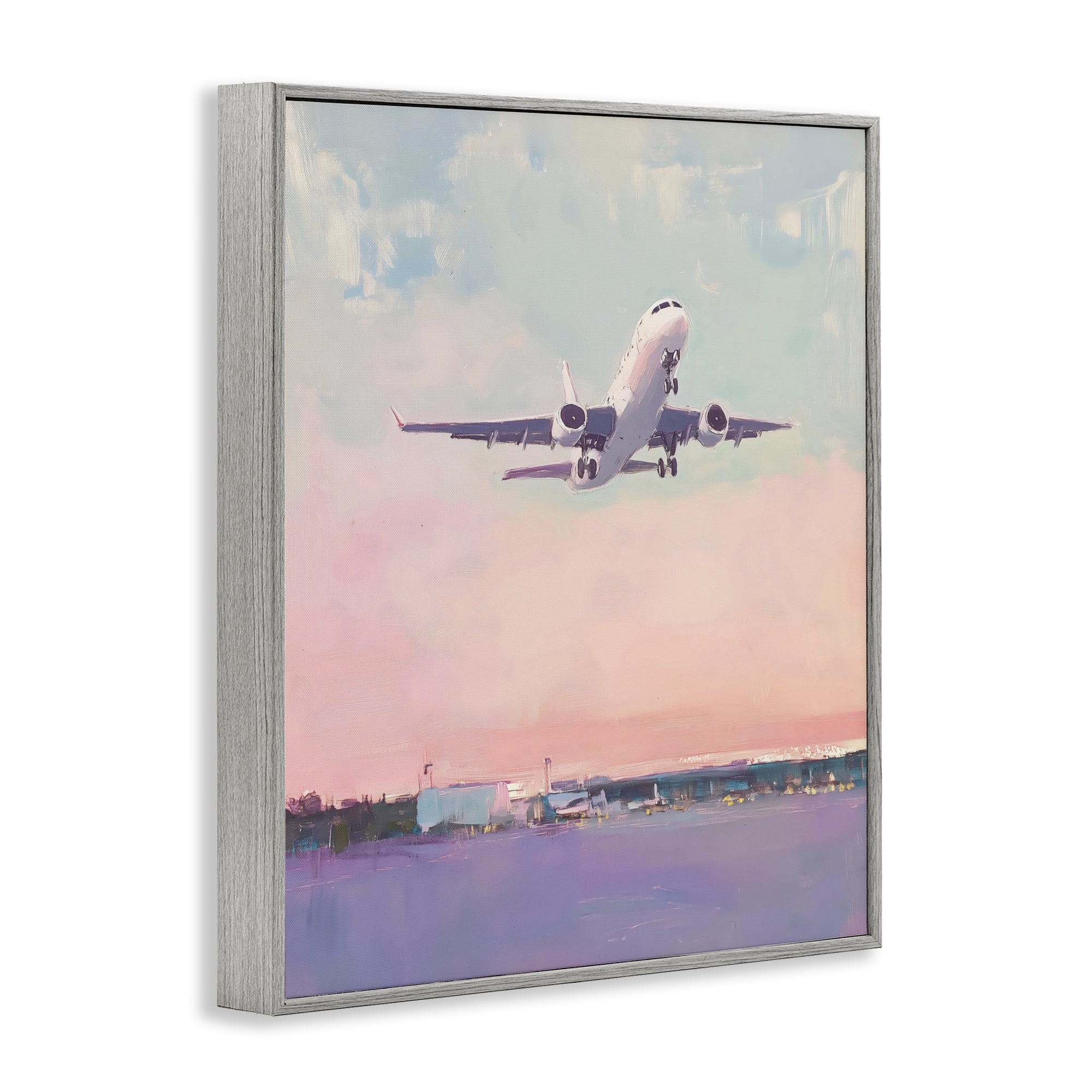 Stupell Industries Airplane Takeoff into Pastel Skies Gray Framed Giclee Art, design by The Prints Vibe
