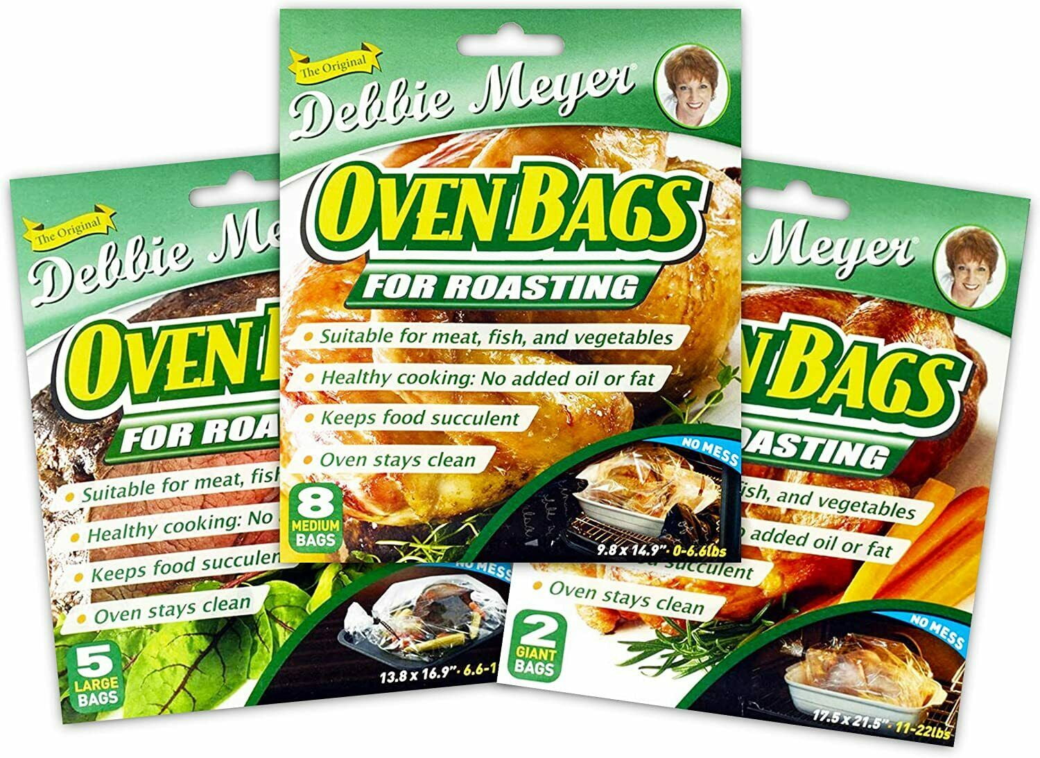 Debbie Meyer Oven Roasting Bags Variety Pack 2 Giant, 5 Large, 8