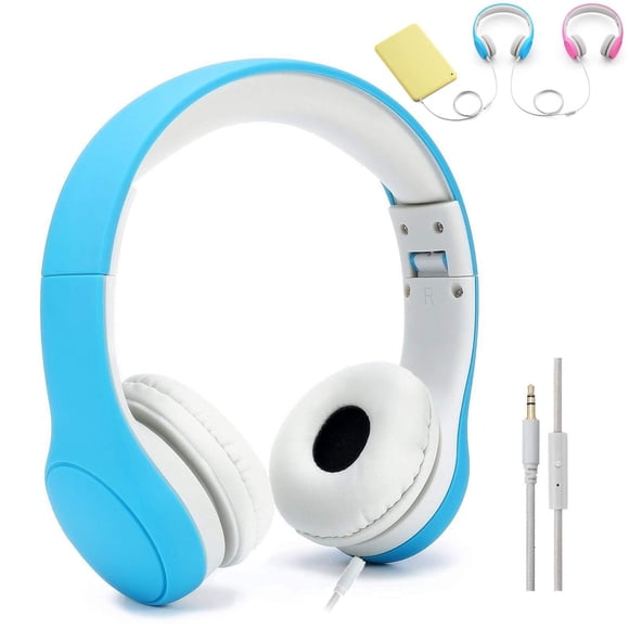 Auriculares KPTEC Kids Safety plegables para supraaurales con micrófono, color azul