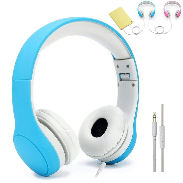 Auriculares KPTEC Kids Safety plegables para supraaurales con micrófono, color azul