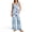 Blue Floral Pattern, variant on Linen Women's 2 Piece Casual Linen-Like Set for Summer Work, Sleeveless Square Neck Summer Pants Sets, Floral Vine Bloom, Size Large