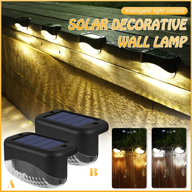 Fiudx Luces de Barandilla para Exterior, Energía Solar, Encendido y Apagado Automático, Led Amarillo Cálido, Impermeables para Escaleras y Cercas, Fácil Instalación, Ideales para Patios y Balcones, T