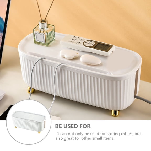HONMEET White Cable Organizer Storage Box with Lid, ABS Material for Power Cord and Wire Management