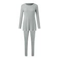 thumbnail image 5 of YUHAOTIN Female Dressy Pant Suits for a Wedding 2024 Two Piece Outfits Set Long Sleeve Crew Neck Slit Hem Tee Shirt High Waist Pants Tracksuit Rock Concert Outfits for Women Two Sweet Birthday Outfit, 5 of 6