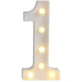 thumbnail image 1 of Números de letras con luces LED decorativas, letrero de luces de números de marquesina de plástico blanco, decoración de bodas para fiestas, funciona con pilas (1). Afortunado Sencillez, 1 of 5