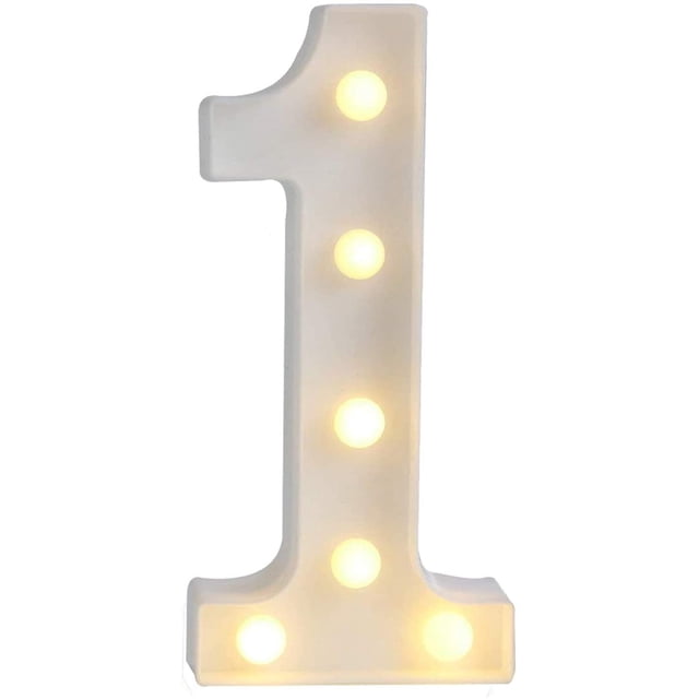Números de letras con luces LED decorativas, letrero de luces de números de marquesina de plástico blanco, decoración de bodas para fiestas, funciona con pilas (1). Afortunado Sencillez