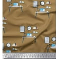 thumbnail image 1 of Soimoi Brown Silk Fabric Monitor,Books & Study Table Education Theme Print Fabric by Yard 42 Inch Wide, 1 of 1