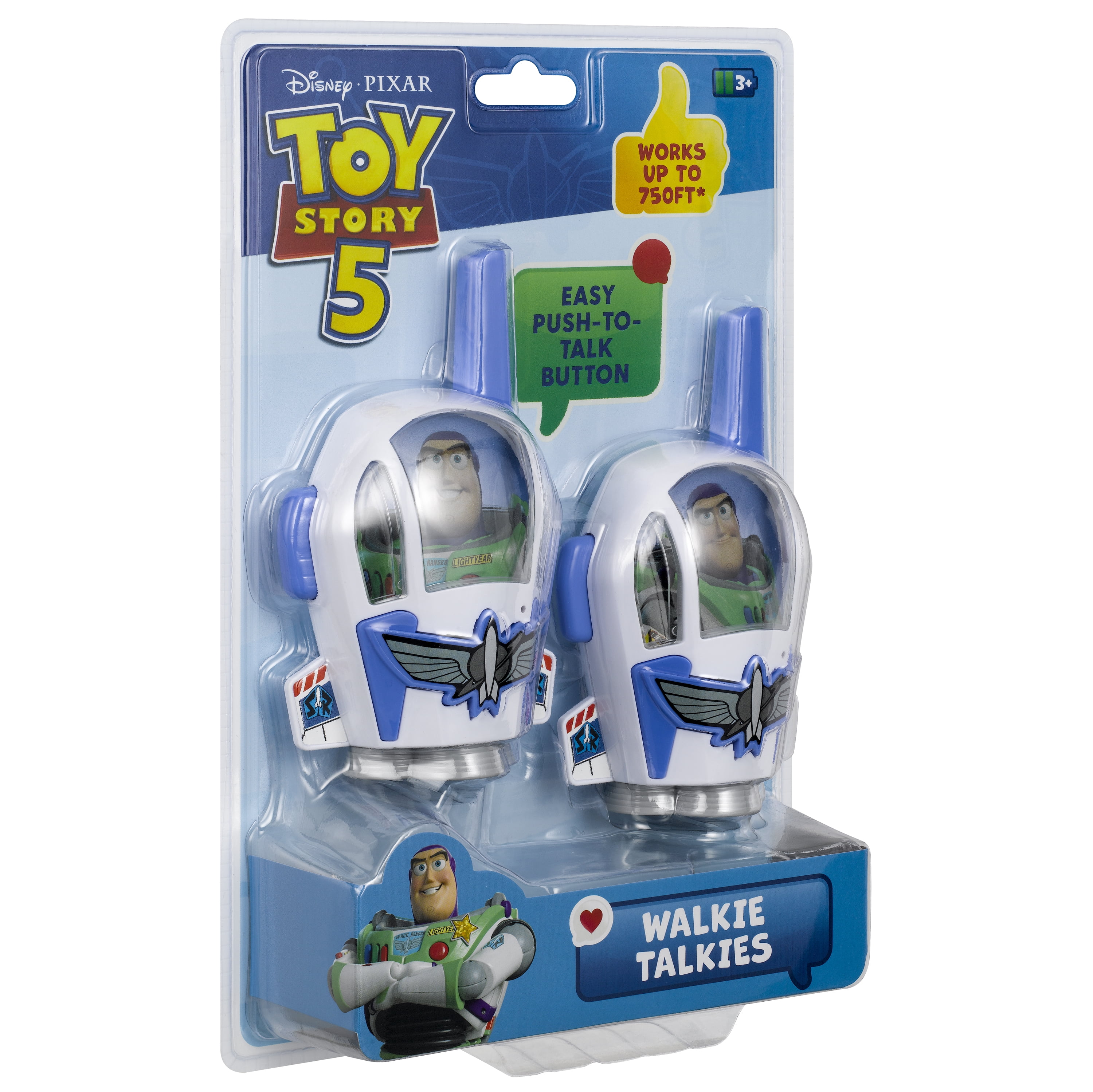 Disney Pixar Toy Story Buzz Lightyear Kids Walkie Talkies, 2-Pack with Push-to-Talk, up to 750 ft Range, Ages 3+