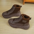 thumbnail image 2 of Xfvqtps Womens Platform Combat Booties Splicing Together Fleece Lining Lamb Wool Lace up Thickened Soft Sole Non Slip Fashion Comfortable Warm Winter Snow Boots Brown, 2 of 6