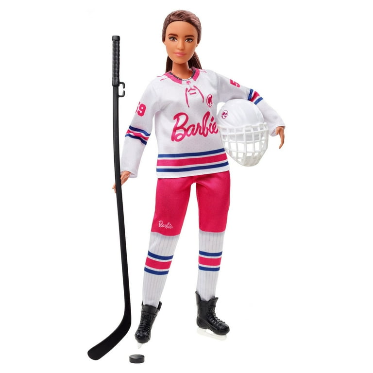 Barbie Hockey Player Fashion Doll Dressed in Jersey Helmet with Curvy Shape Hockey Accessories