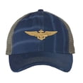 thumbnail image 3 of Aviation Trucker Hat - Distressed Navy Aviator Cap with Gold Wings - Vintage Military Strapback (Brown), 3 of 8
