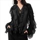thumbnail image 2 of Blusa Informal Elegante para Mujer, de Larga, con Cuello en V y Volantes, Ideal para Oficina y Trabajo. Negro XS, 2 of 8