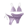 thumbnail image 2 of Women's Bikini Swimsuits, 2 Piece Swimsuit for Women, Swimming Suits for Women, Women's Two Piece Bikini Swimsuit Ribbed Triangle Top Bathing Suits String Cheeky Bikini Sets, Light Purple XL, 2 of 4