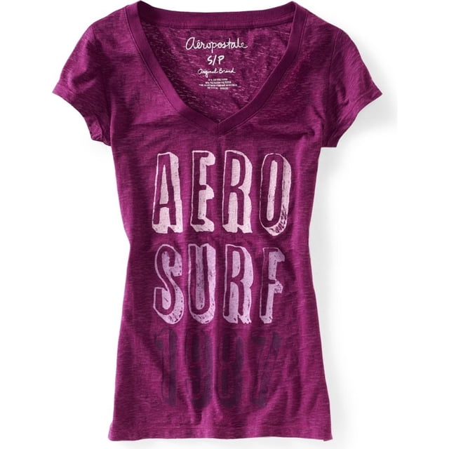 Aeropostale - Playera gráfica para mujer Aero Surf Burnout, Púrpura, XS