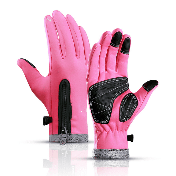 Outdoor Sports Men's And Women's Winter Warm Touch Screen Polar Fleece Bicycle Riding Gloves Pink L