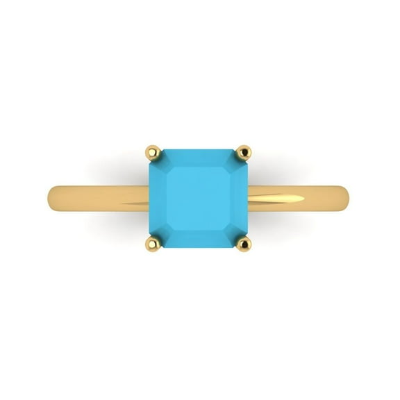 1.5 ctw Solitaire Anniversary Ring for Women | Asscher Cut Simulated Turquoise | Hyperallergenic Solid 18K Yellow Gold