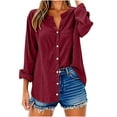 thumbnail image 3 of Women's Cotton Linen Long Shirt V Neck Button Down Oversized Long Sleeve Loose Blouse Top Multi-Purpose Solid Color Lightweight Top, 3 of 4