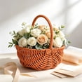 thumbnail image 5 of Small Woven Basket with Handle, Plastic Rattan Wicker Basket for Picnic, Harvesting, Home Storage And Decor, Splinter-free Brown, 5 of 8