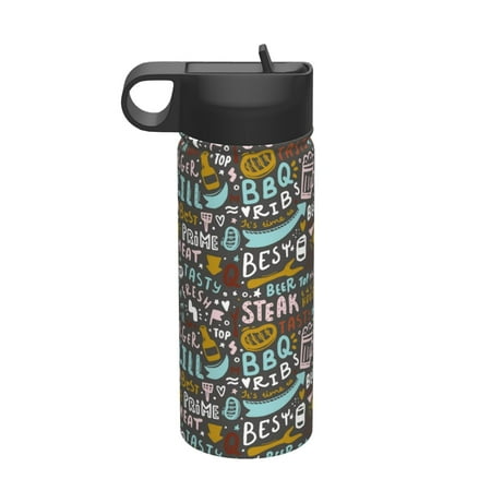 

Qekee Barbeque Print 18OZ Sports Insulated Kettle Coffee Mug Travel Tea Mug Thermos Cup 18 Stainless Steel Water Bottle For Running Hiking Cycling