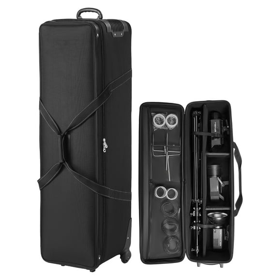 VEVOR Studio Equipment Trolley Case, 51.57 x 14.37 x 14.96 in / 131 x 36.5 x 38 cm, Rolling Camera Bag, Carrying Bag with Wheels Straps Padded Compartment Handle,for Light Stands, Tripods,Telescopes