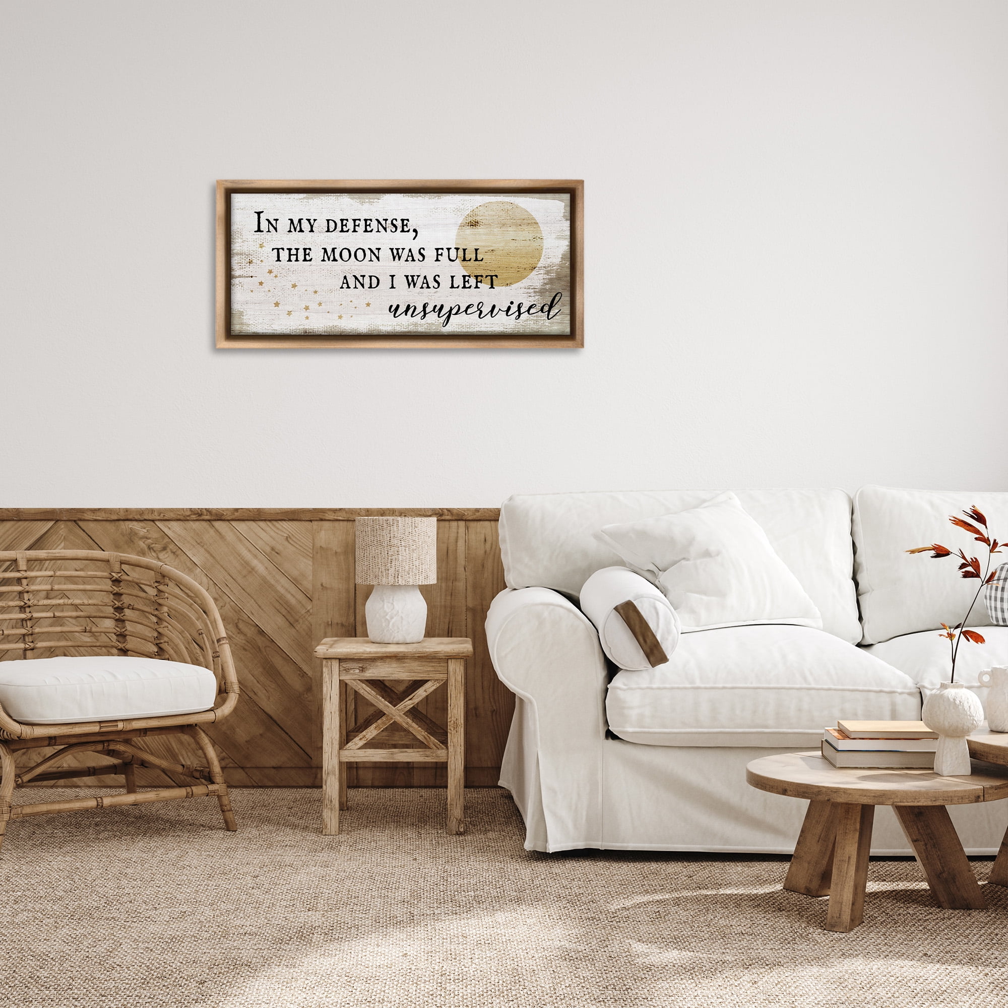 Stupell Industries Sassy Full Moon Halloween Charm Typography Painting Brown Floater Framed Canvas Art Print Wall Art, 31 x 14
