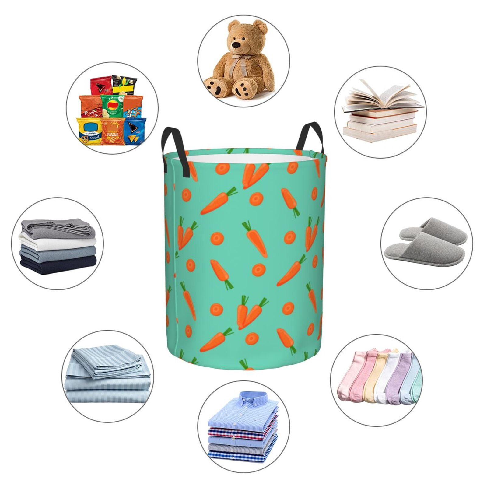 Large Laundry Basket with Handles - Carrot Pattern cyan Kids Baby Dirty Clothes Laundry Hamper for Bedroom Aesthetic