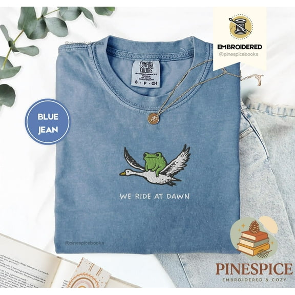 We Ride at Dawn T-Shirt, Funny Frog and Goose Tee, Embroidered Comfort Colors 1717, Chaotic Animal Shirt, Whimsical Gamer Gift