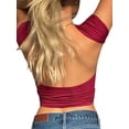thumbnail image 6 of Y2k Crop Tops Women Sexy Sleeveless Tees T Shirts Vintage Teen Girls Short Sleeve Slim Fitted Solid Blouse 2022 Summer Tictok Casual Fashion Trendy Clothes (Dark Blue Backless, S), 6 of 9