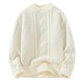 thumbnail image 2 of Miluxas Men's Thick Solid Color Knitted Sweater Crew Neck Sweater Long Sleeve Crew Neck Top White, 2 of 3