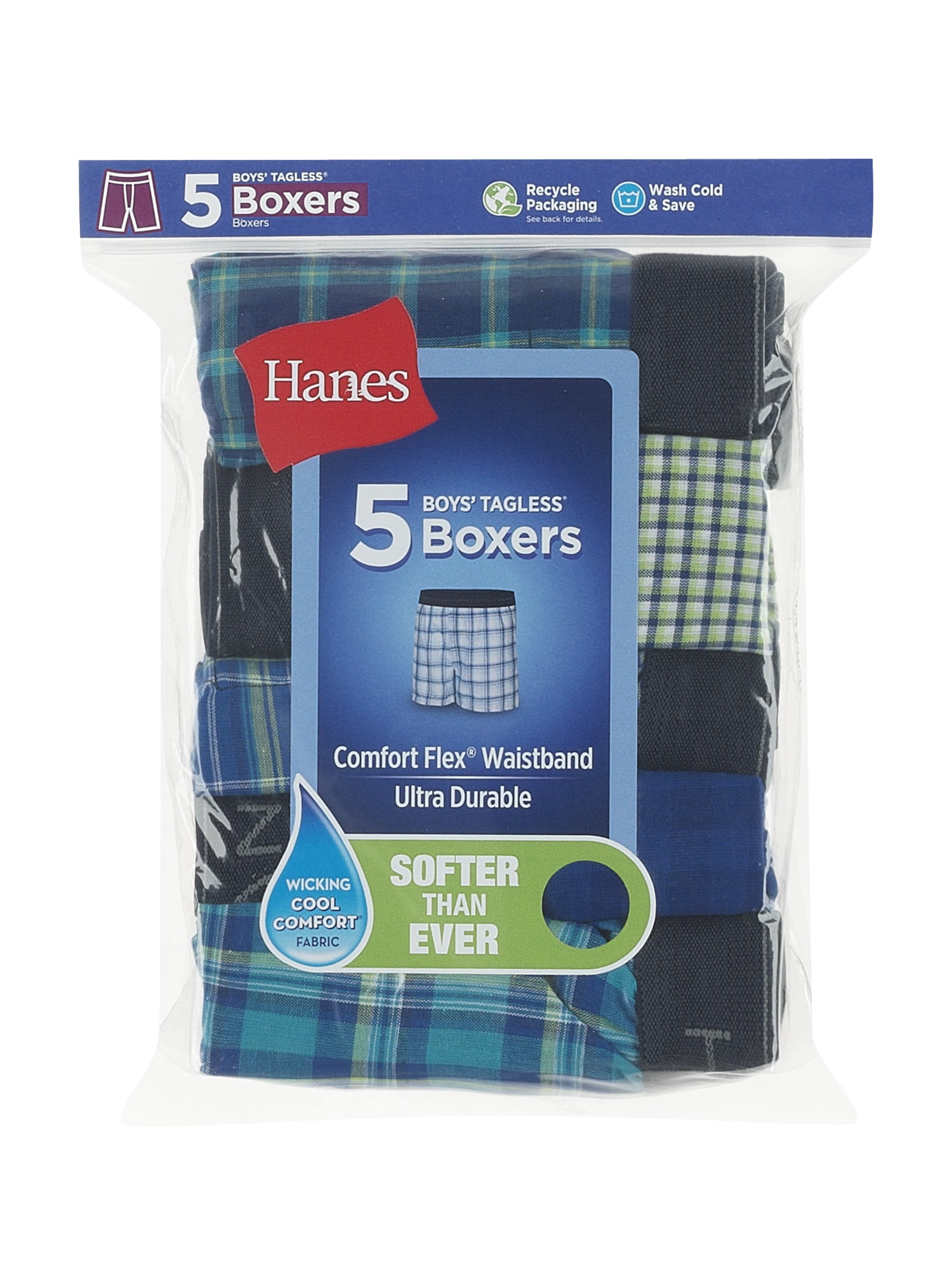 Hanes Boys Underwear, 5 Pack Woven Boxers Sizes 6/8 - 18/20