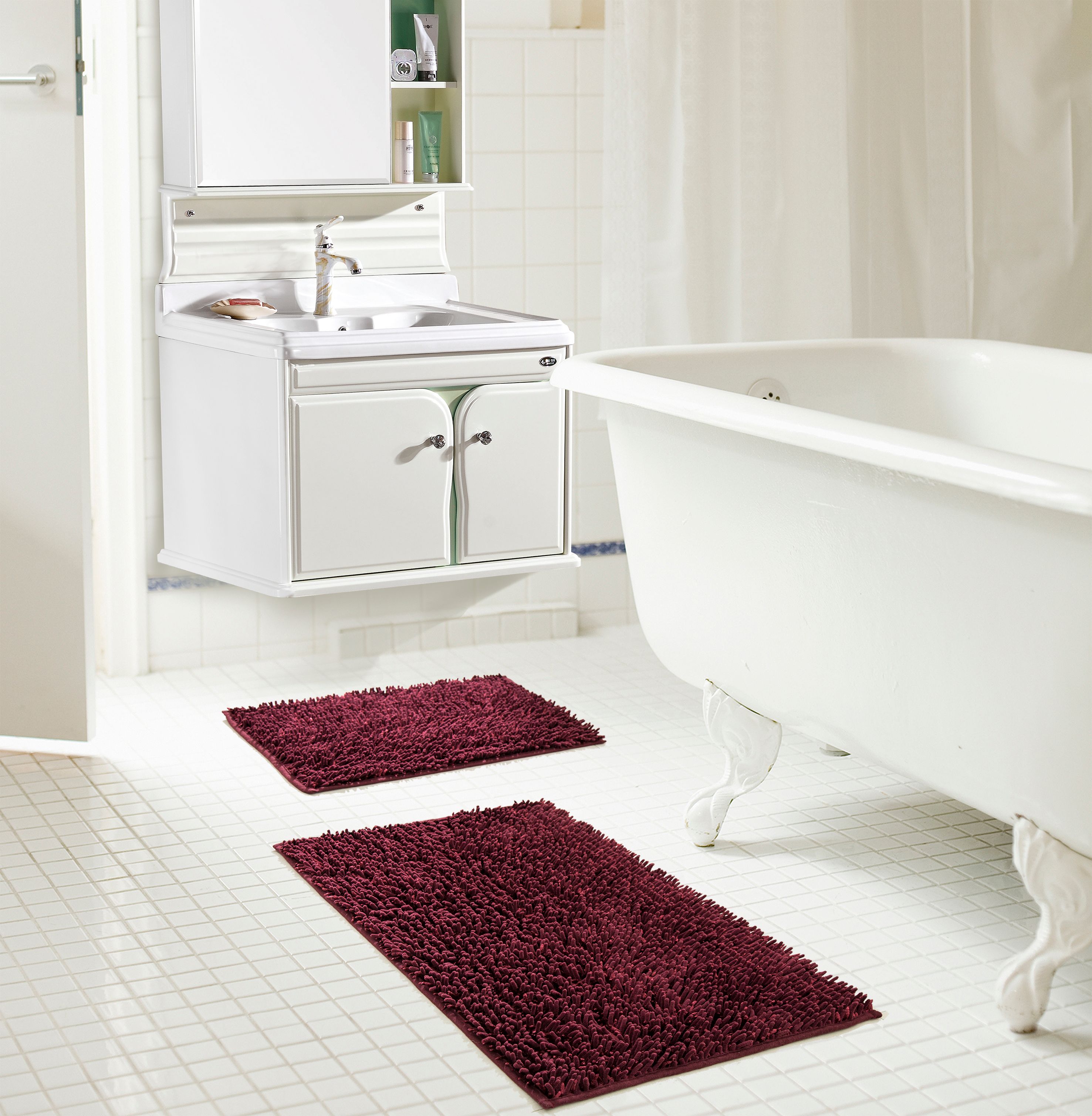 Ashby Chenille 2Piece Bath Mat Set, Burgundy