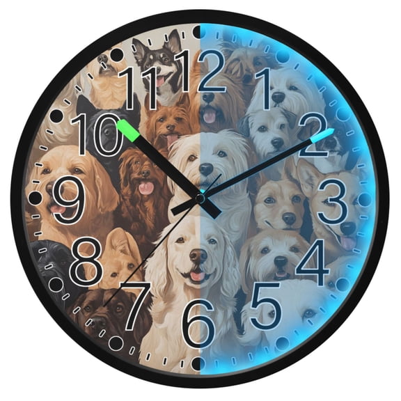 Ryvnso Cute Dog Doodle 12 Inch Night Light Wall Clock Silent Battery Operated Luminous Clocks