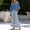 Blue, variant on Women's V-Neck Top and Striped Wide Leg Pants Set – Relaxed Fit 2 Piece Casual Suit, Spring Summer Wear Blue,XXXL