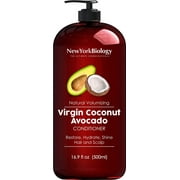 New York Biology Virgin Coconut and Avocado Oil Conditioner - Helps Restore Shine, Hair Gloss and Hydration to Dry Hair and Itchy Scalp  Safe for All Hair Types - 16.9 fl Oz