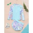 thumbnail image 3 of Moggemol Littl E Big Girls Floral 2 Pcs Rash Guard Sets Zip Neck Swim Shirts With Shorts Swimsuits Light Blue 8Y, 3 of 6