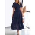 thumbnail image 2 of Vestido largo PRETTYGARDEN 2025 para verano, cuello en V, ojales, azul marino, talla M, 2 of 7