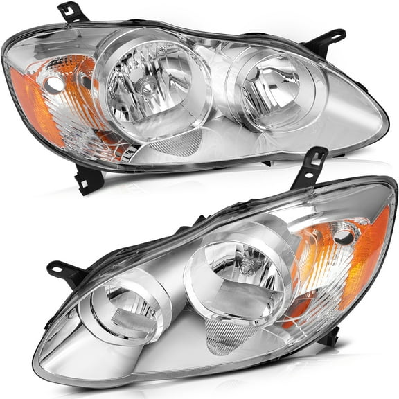 CCIYU Headlights Assembly Fit For Toyota Corolla 2003-2008 With Protective Coating Chrome Housing Amber Reflector Clear Lens