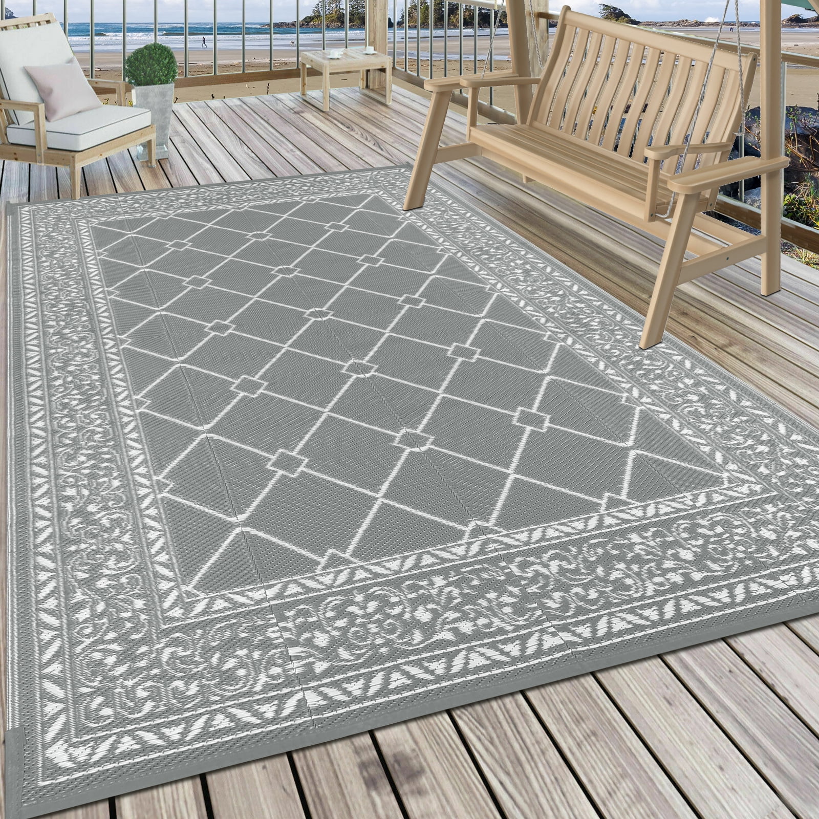 MeyJey 6'x9' Outdoor Rug, Reversible Plastic Straw Area Rug for Patio
