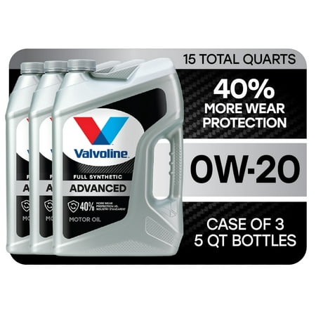 Valvoline Advanced Full Synthetic 0W-20 Motor Oil 5 QT, Case of 3