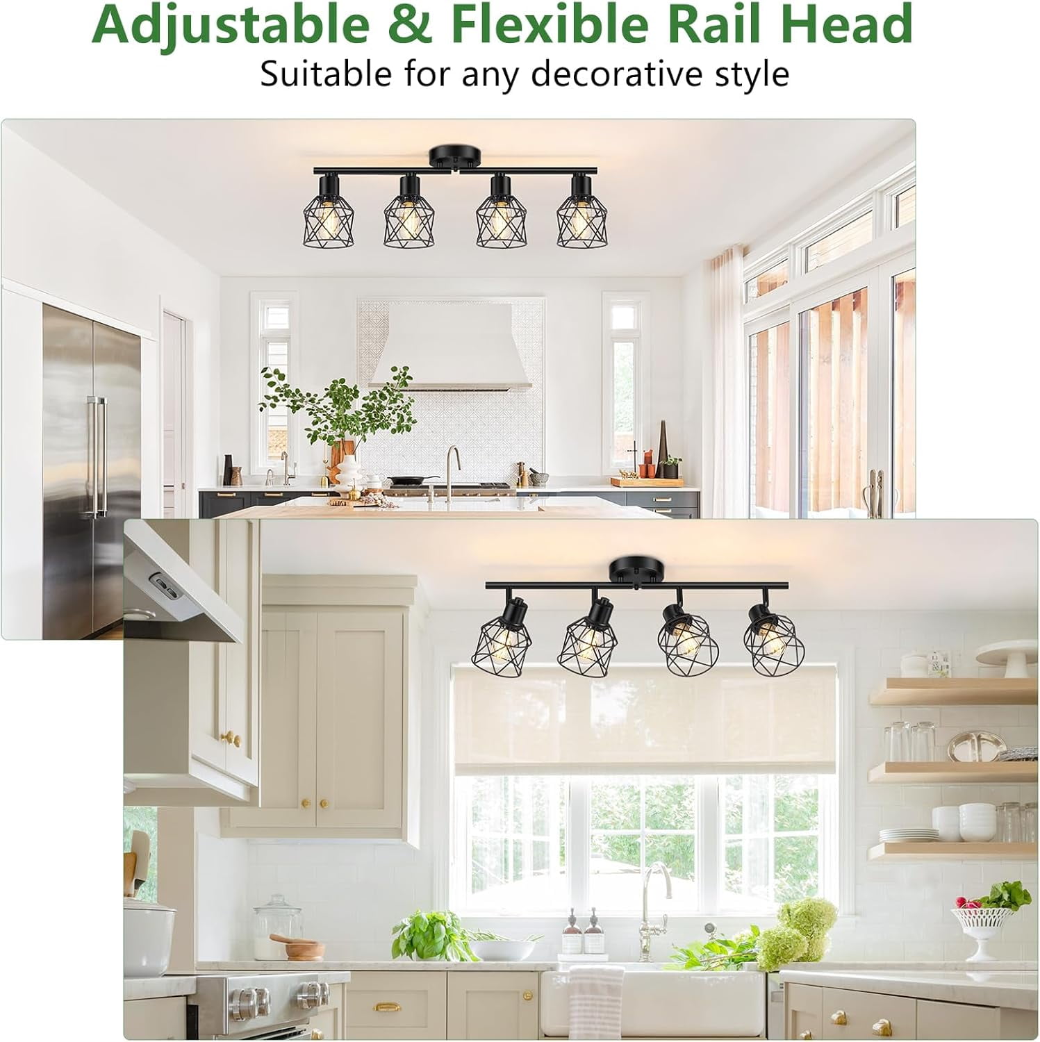 4 Light Flush Mount Ceiling Spot Light Fixture Track Lighting Fixtures Ceiling Black Flush Mount Ceiling Light with E26 Base Industrial Track Lighting for Kitchen, Living Room, Dining Room, Hallway