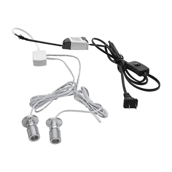 FSLiving 1W LED Mini Spotlight 360°Rotated Plug in Button Cable Silver Lampbody Cool White Light(6000K) for Accent Lighting Cartoon Jewelry Showcase Cabinet Lego Model - 1 Set with 2 Spotlights