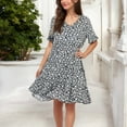 thumbnail image 5 of Women's V-Neck Floral Print Ruffle Hem Dress with Short Sleeves- Large, Black, 5 of 7