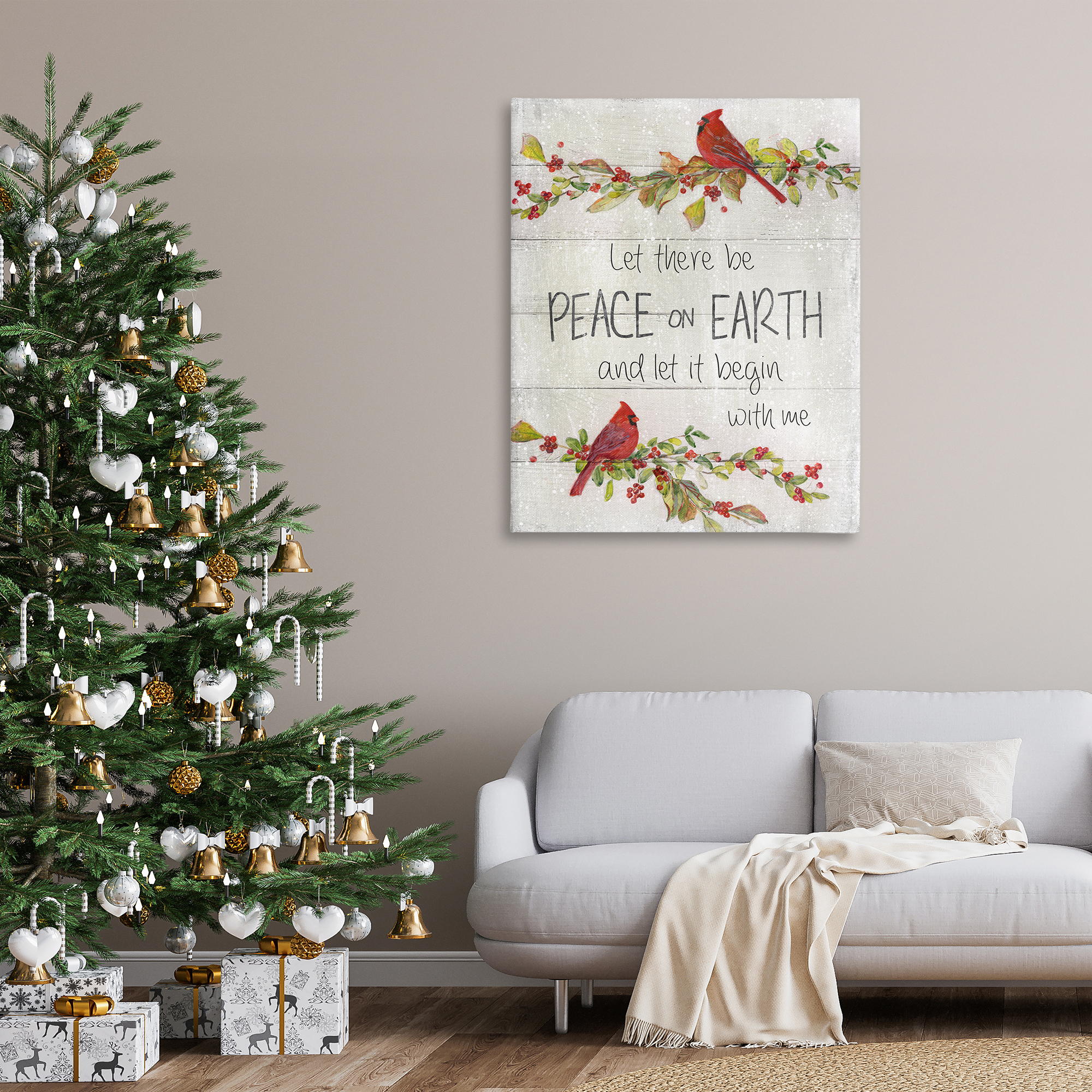 Stupell Industries Peace On Earth With Me Holiday Painting Gallery Wrapped Canvas Art Prints Wall Art, 36 x 48